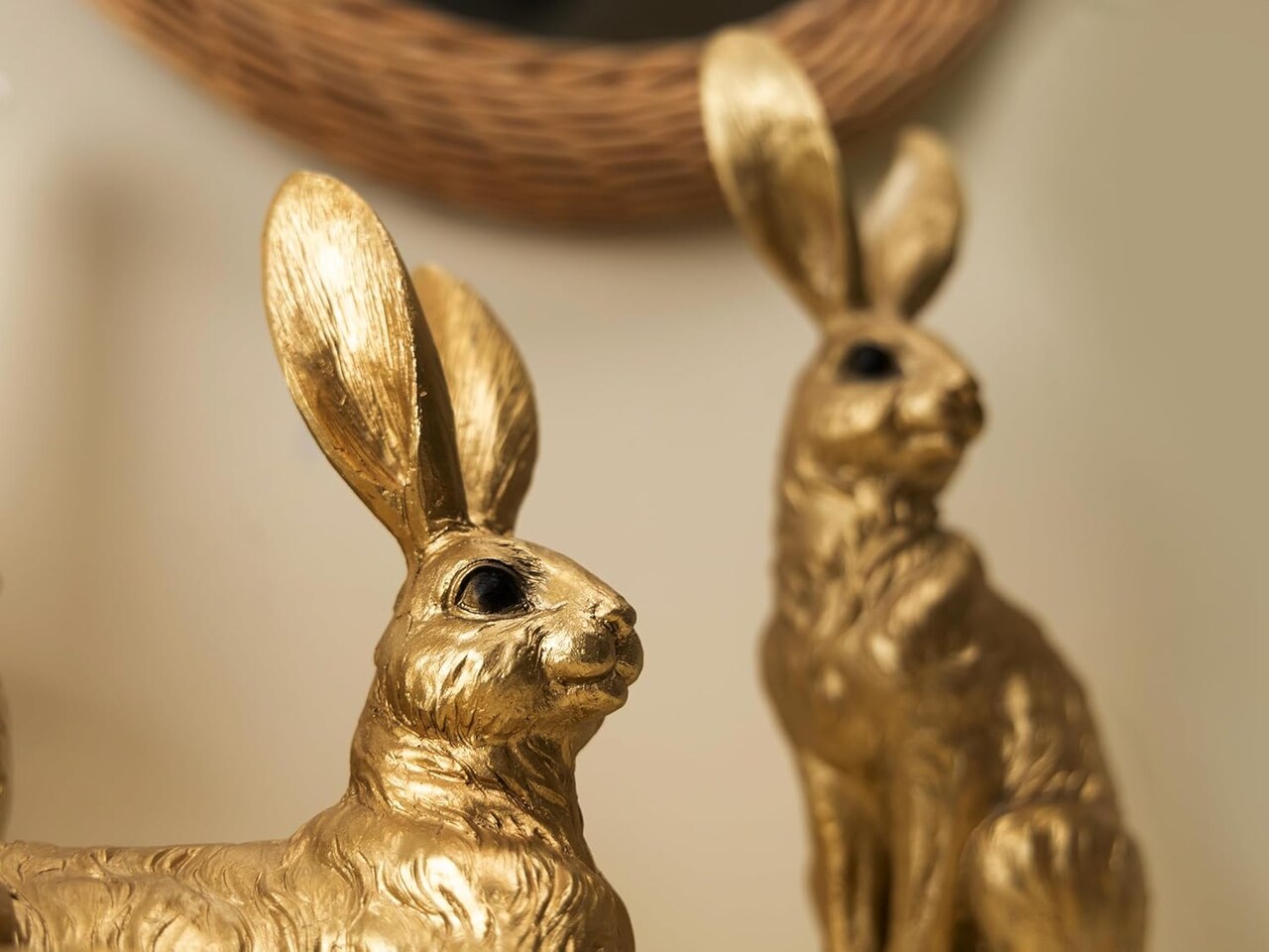 Easter Decorations for Home – 5 Pieces Resin Gold Bunny & Egg Figurines Set, Easter Decor for Tabletop Display & Home Decorations, Vintage Easter Rabbit Statue (Gold)